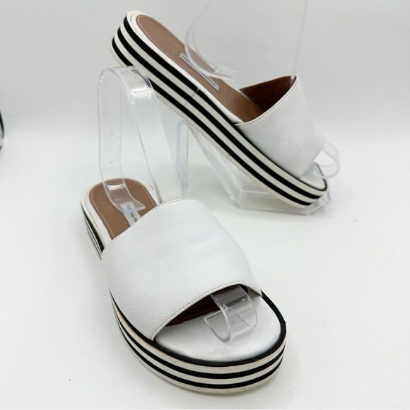 TABITHA SIMMONS Sophia White Platform Slide Sandal Black White Stripe Bottom 6.5 - Picture 3 of 11